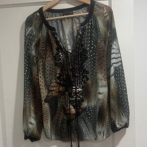 Hale Bob Multicolor Feather Print Blouse